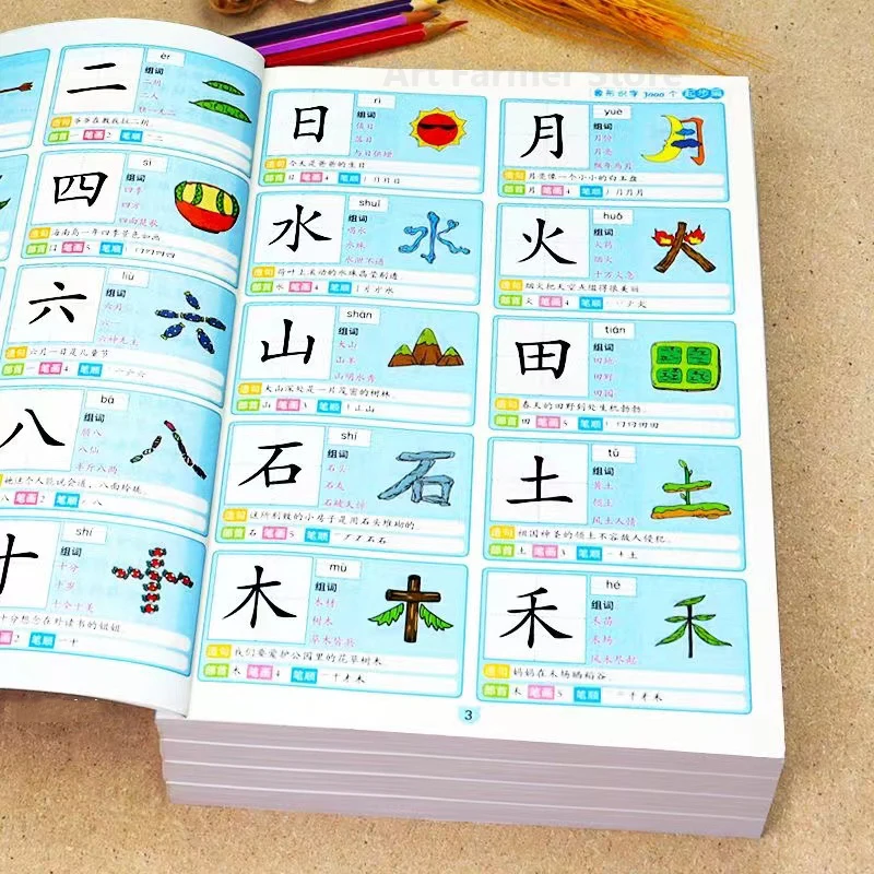 3600 Wörter chinesische Schriftzeichen Alphabetisierungsbuch Vorschule Kindergarten Schüler Lernen Lehrmaterial Buch Früherziehungsbuch