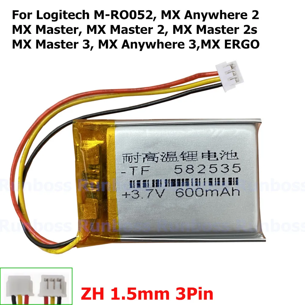 

Новый аккумулятор емкостью 600 мАч для беспроводной игровой мыши Logitech MX Master 2s 3, M-RO052, MX Anywhere 2 2s 3 MX ERGO 910-004374 533-000120