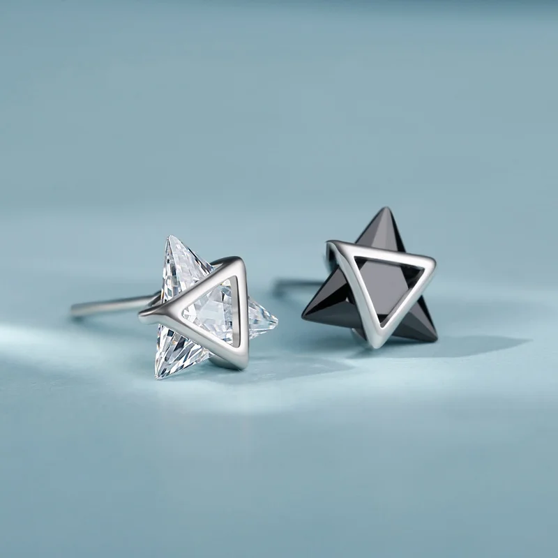 

New 925 Sterling Silver Geometric Triangle Black And White Zircon Earrings, High-End Personalized Jewelry Gift