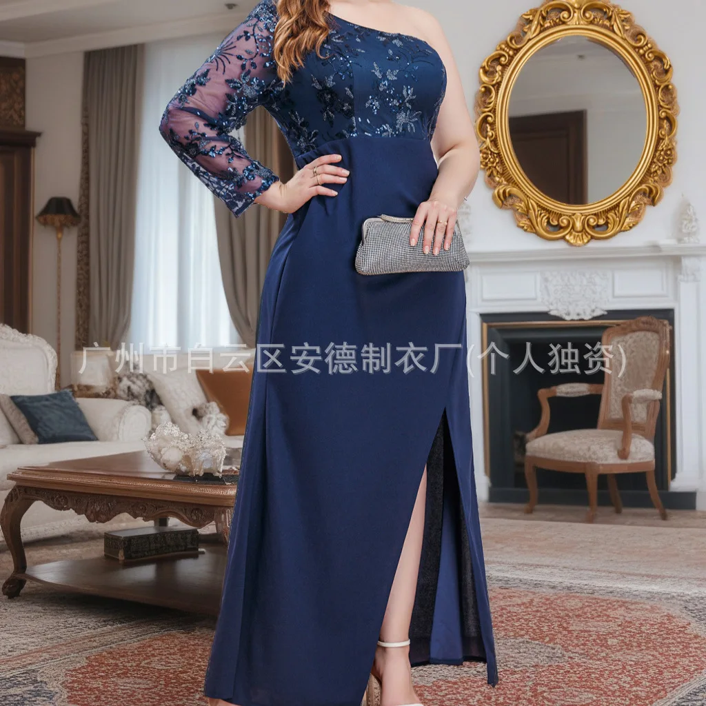 Robe de demoiselle d'honneur brodée en maille pailletée pour femmes, surdimensionnée, épaule unique, avec fente, Design, fête d'été, élégante, décontractée, Y2k