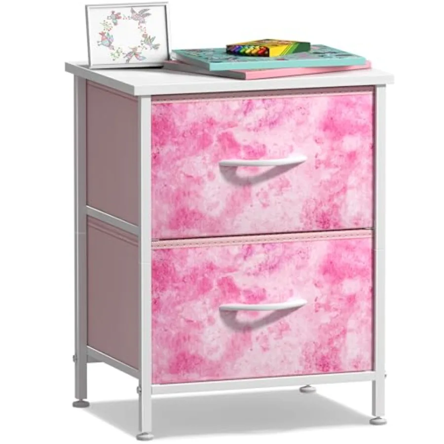 

Прикроватная тумбочка с 2 ящиками - Прикроватная мебель, приставной столик, тумба - Стальной каркас, деревянная столешница и легко выдвижные тканевые ящики - Комод