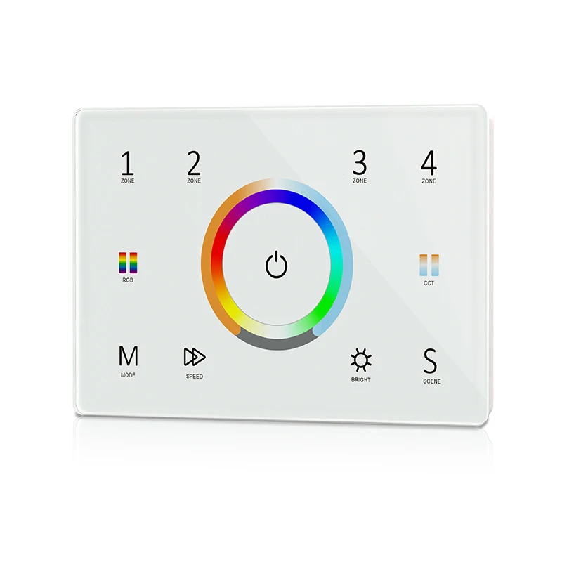 

5 in 1 Wall Mounted Touch Panel Single Color Dimmer Switch CCT/RGB/RGBW/RGBCCT LED controller 4 Zones DMX512 master 110V-220V