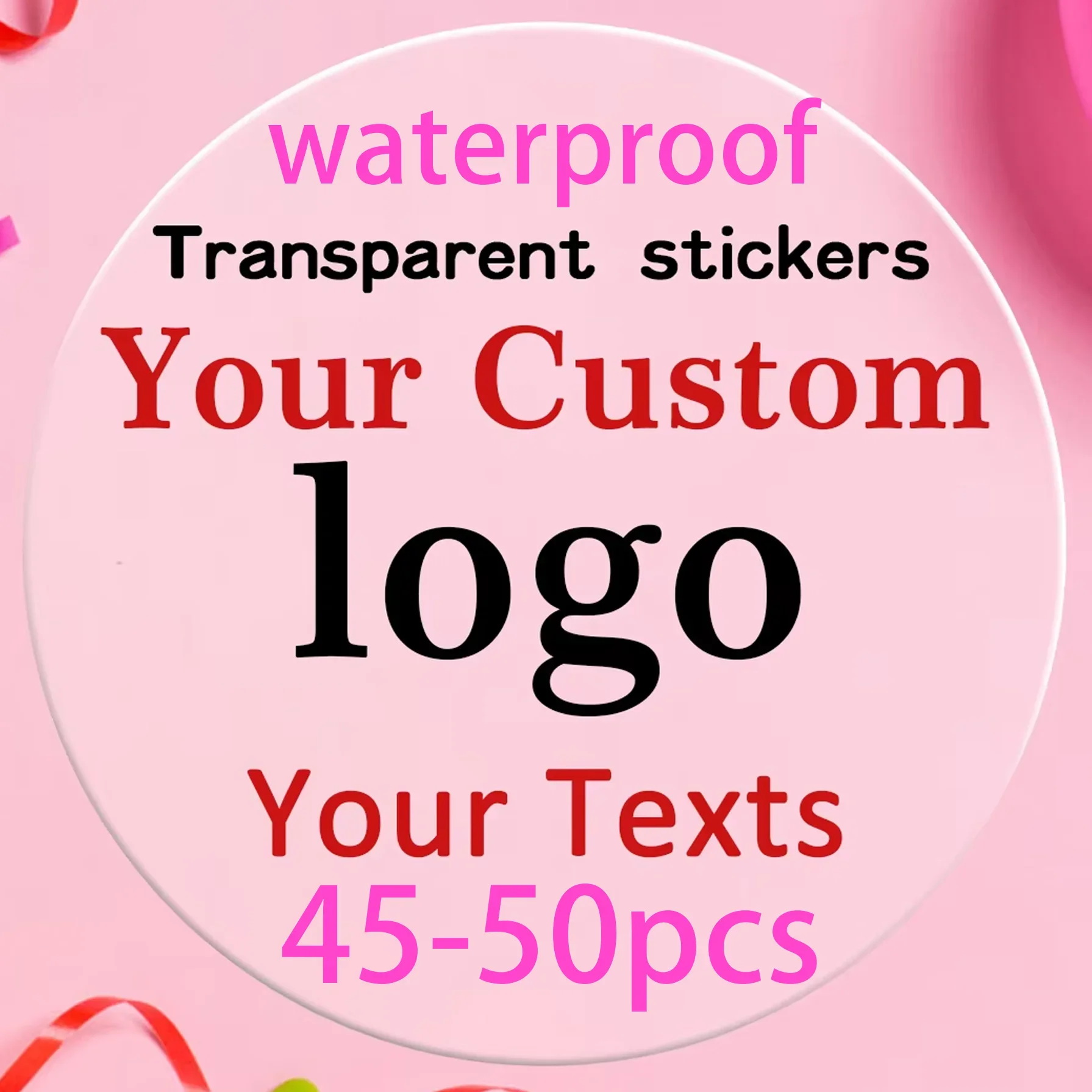50pcs Custom transparent Stickers Company Logo Personalized Labels Waterproof Design Your Own Labels Birthday Wedding Sticker