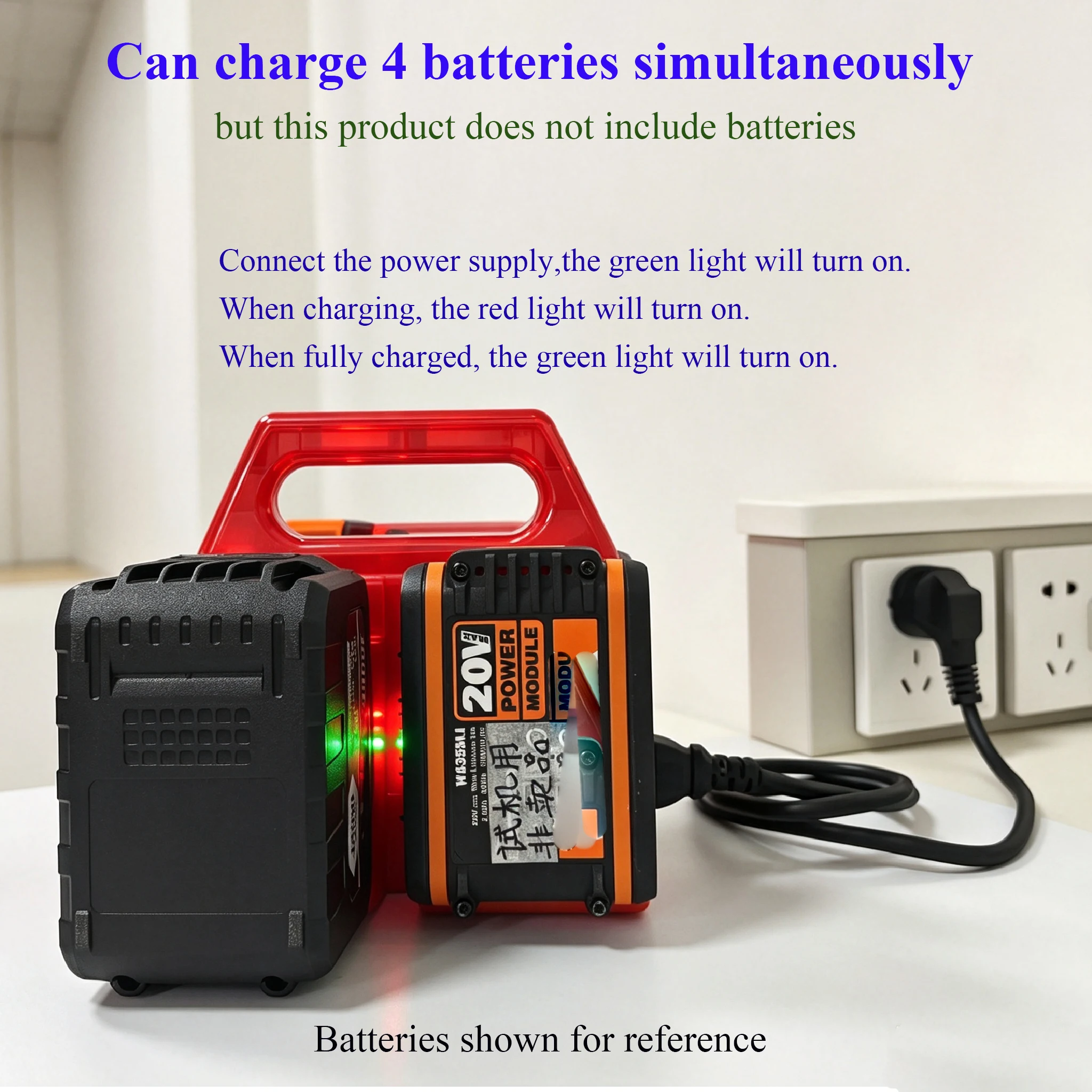 Charger 4 Li-ion Batteries Charging Simultaneously For Worx 20V Lithium Battery WA3551 WA3551.1 WA3553 WA3860 WA3880 WA3760