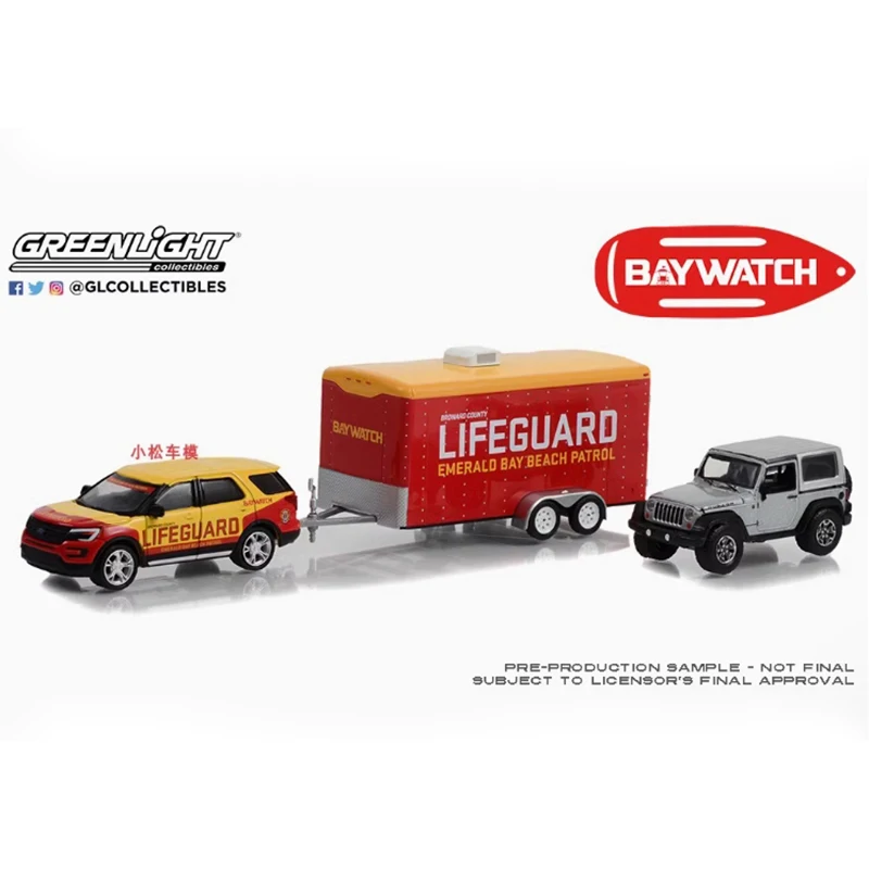 

Greenlight 1:64 2016 Explorer&2013 Wrangler Rubicon Enclosed Trailer Alloy Car Model Static Display of Adult Gift Toys