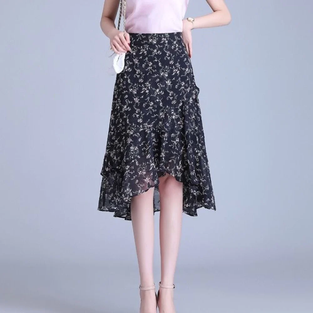 

Midi Skirts for Women High Waist Ruffle V New in Harajuku Y2k Vintage Luxury Elegant Clothing Trend 2025 Summer Chic Woman Skirt