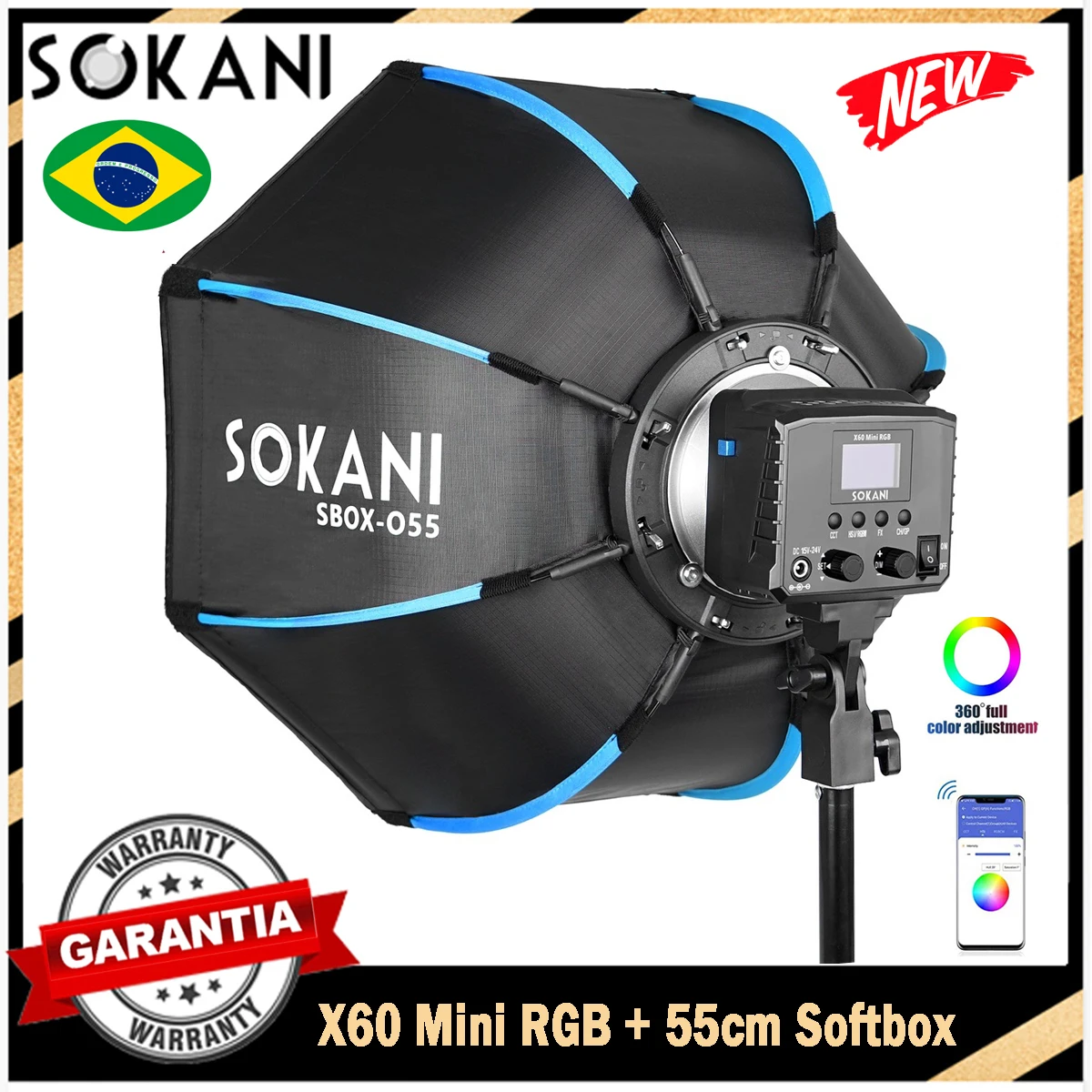 1948 do muslimx60 RGB 60W Mini COB LED Video Light con Octagon Softbox per TikTok Youtube Photography Video Recording