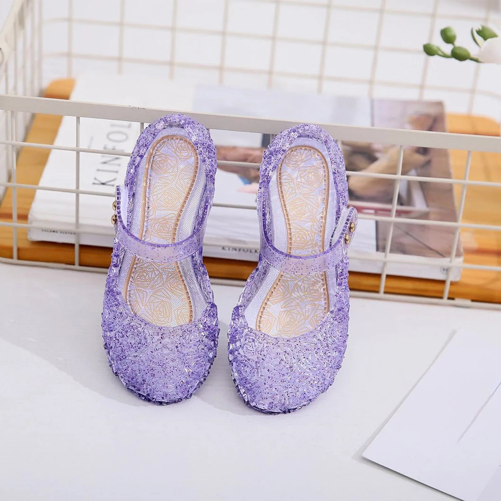 Summer Sandals Fashion Children's Girls Cosplay Dress Up Party Sandals Crystal Princess Hollow Out Candy Color Shoes - view 3