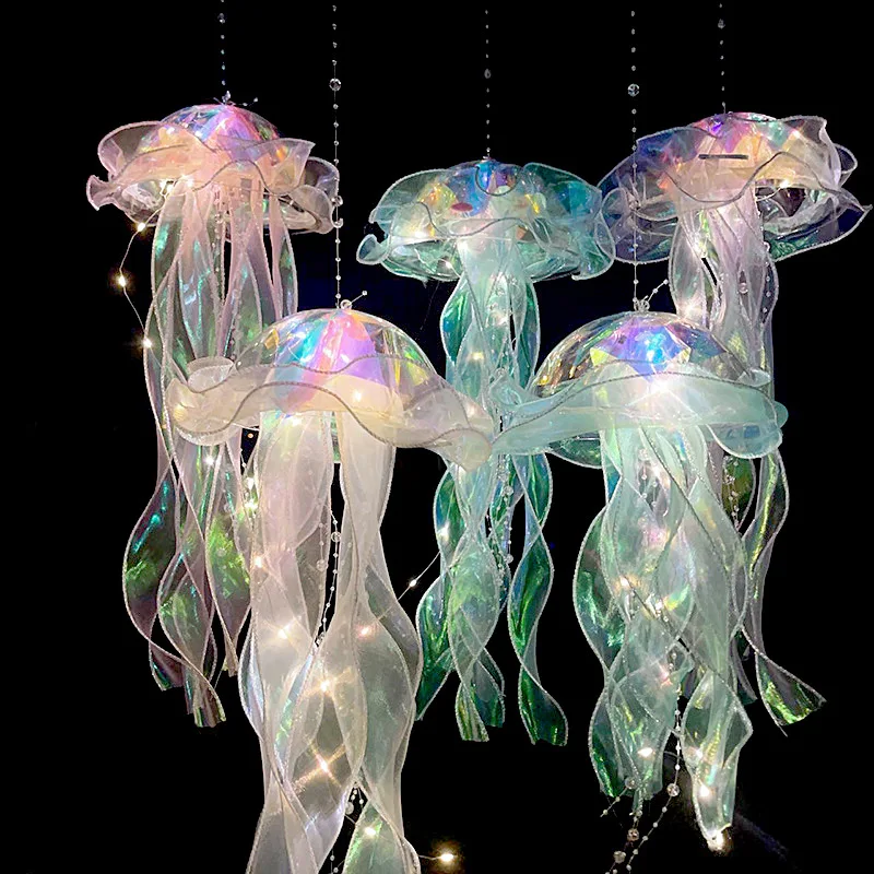 Gradiente Jellyfish LED Light Decoração, Festival Pingente, Iluminação Do Pátio, Lâmpadas Artesanais, Pequenas Lâmpadas De Noite, Novo, 1 2Pcs