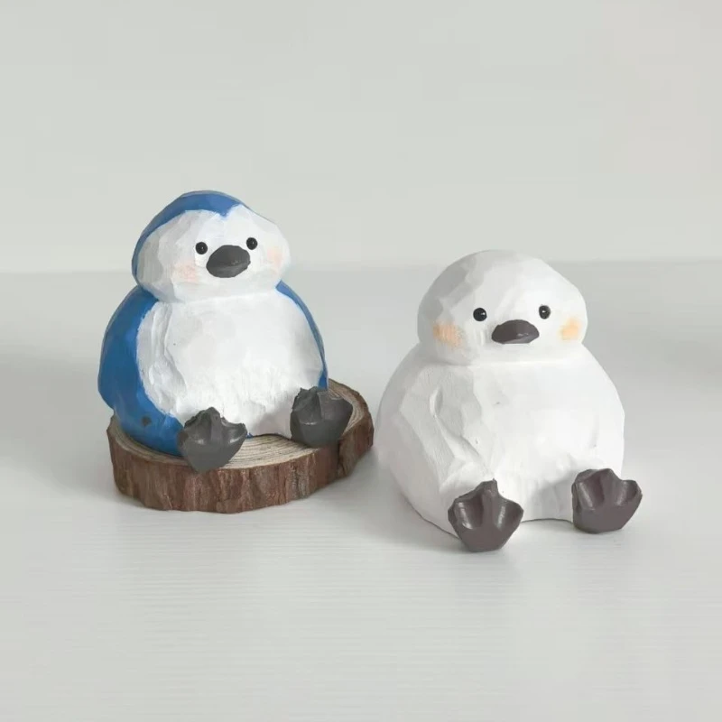 مجموعة البطريق الممتلئة منحوتة يدويًا من الخشب الحرفي لتزيين السيارة هدية مهرجان الجدة للتماثيل الخشبية المصنوعة يدويًا لصديق