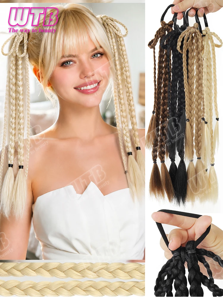 Braided Ponytail Synthetic Wig with Adjustable Bow Ponytail Elastic Band Style for Women Daily Wear Festival Party Hairstyling