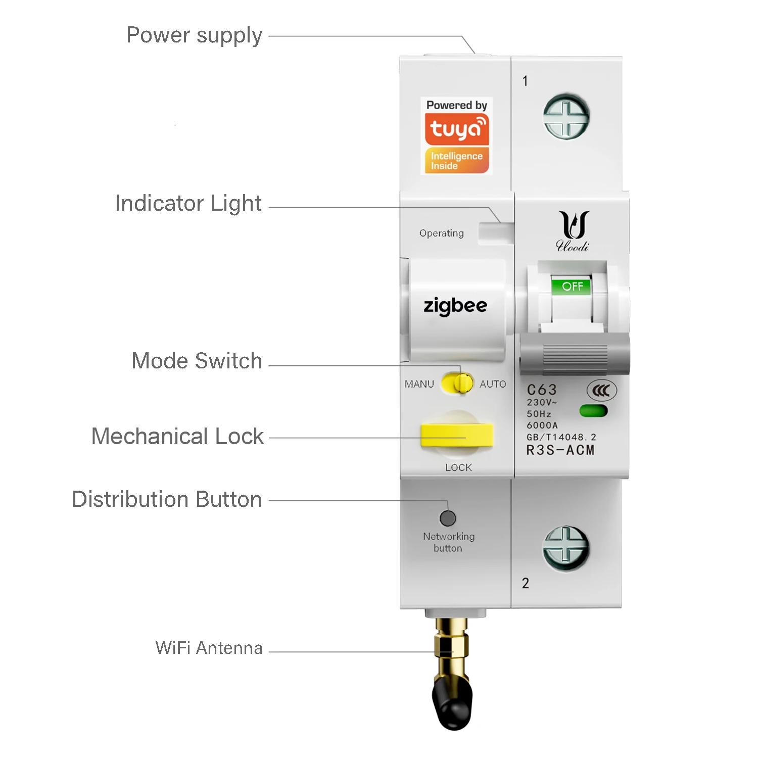 Tuya Smart-MCB Breaker, Smart Timer Switch, Wi-Fi, RS485, 1P + N, Voltage Current Protector, Voice Control, Alexa, Google, Alice