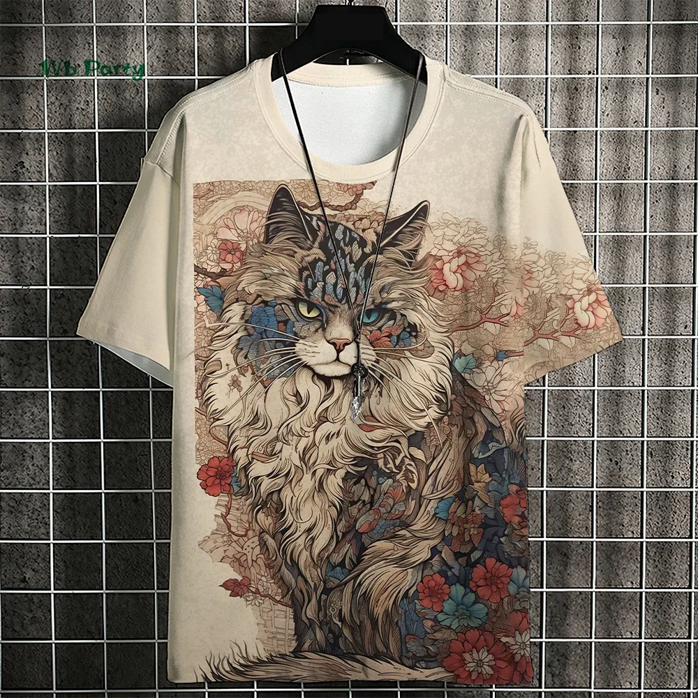 

Samurai Cat Print Men's T-Shirt Casual Short Sleeve T-Shirt Summer Fashion Men's T-Shirt Harajuku Tops Oversized Men's Clothing