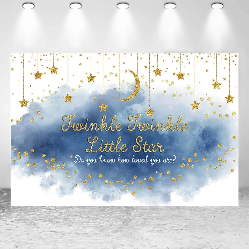 Mocsicka Baby Shower Photo Background Dark Cloud Gold Twinkle Little Star Polka Dots Photography Backdrop Studio Photocall Props