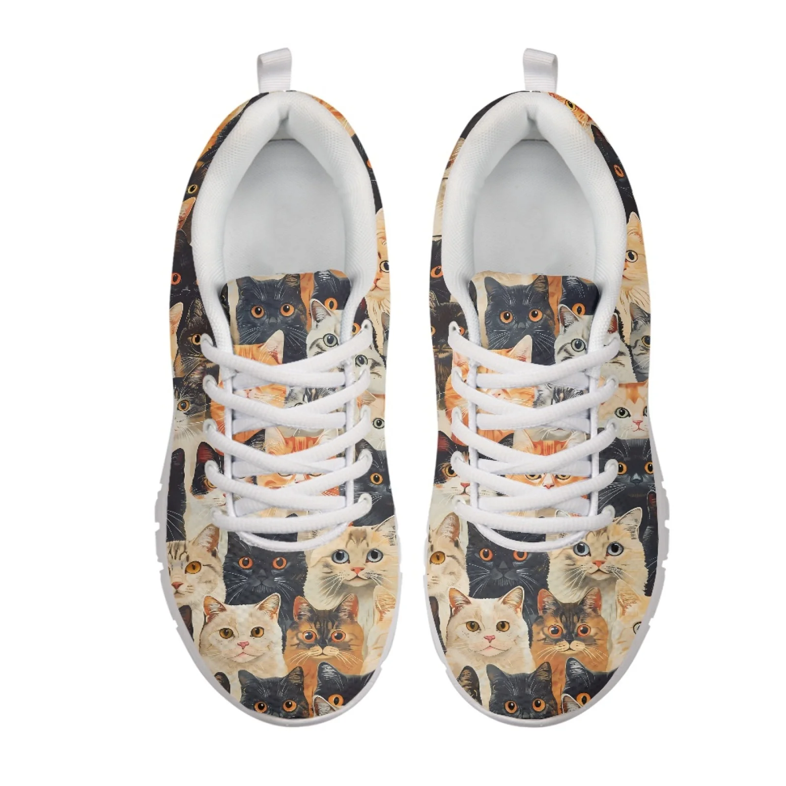Coloranimal Cats Low Top Tennis Shoes for Womens Mesh & EVA Sole Mens Athletic Trainers for Walking