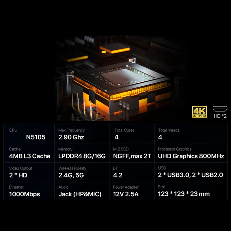 Imagem -02 - Mini Computador Desktop com Wi-fi de Banda Dupla Intel N5105 Uhd Graphics Windows 10pro Ddr4 8g e 256g
