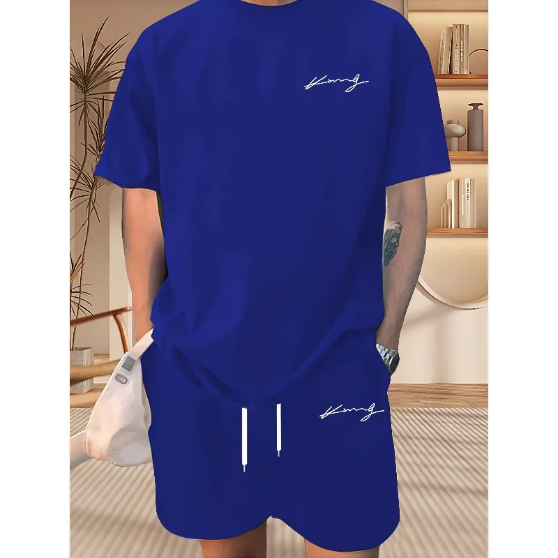 

2025 Men's Fashion 3D Printed Casual Round Neck Short Sleeved T-shirt Shorts Spring/Summer Sports Set