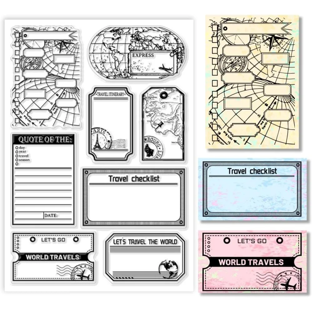 DIYスクラップブッキング用の透明なシリコンスタンプ、旅行タグ、透明なスタンプ、旅行はがき、ゴム印