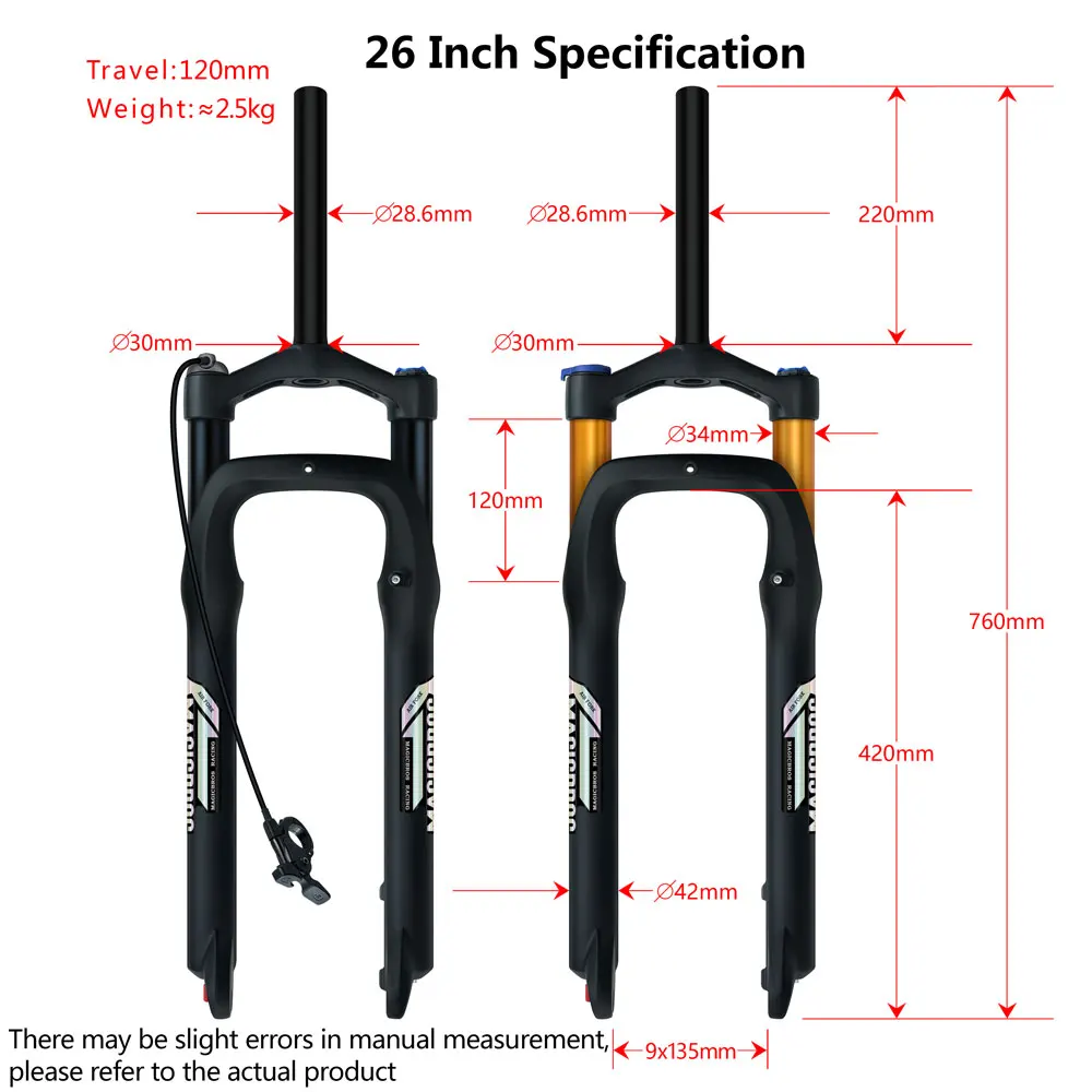 MAGICBROS Elektrofahrradgabel Luftfederung 20 26 Zoll 4,0 Gabel Aluminiumlegierung Snow Bike E-Bike 9 * 135 mm Fat Bike Luftgabel – Detail 4