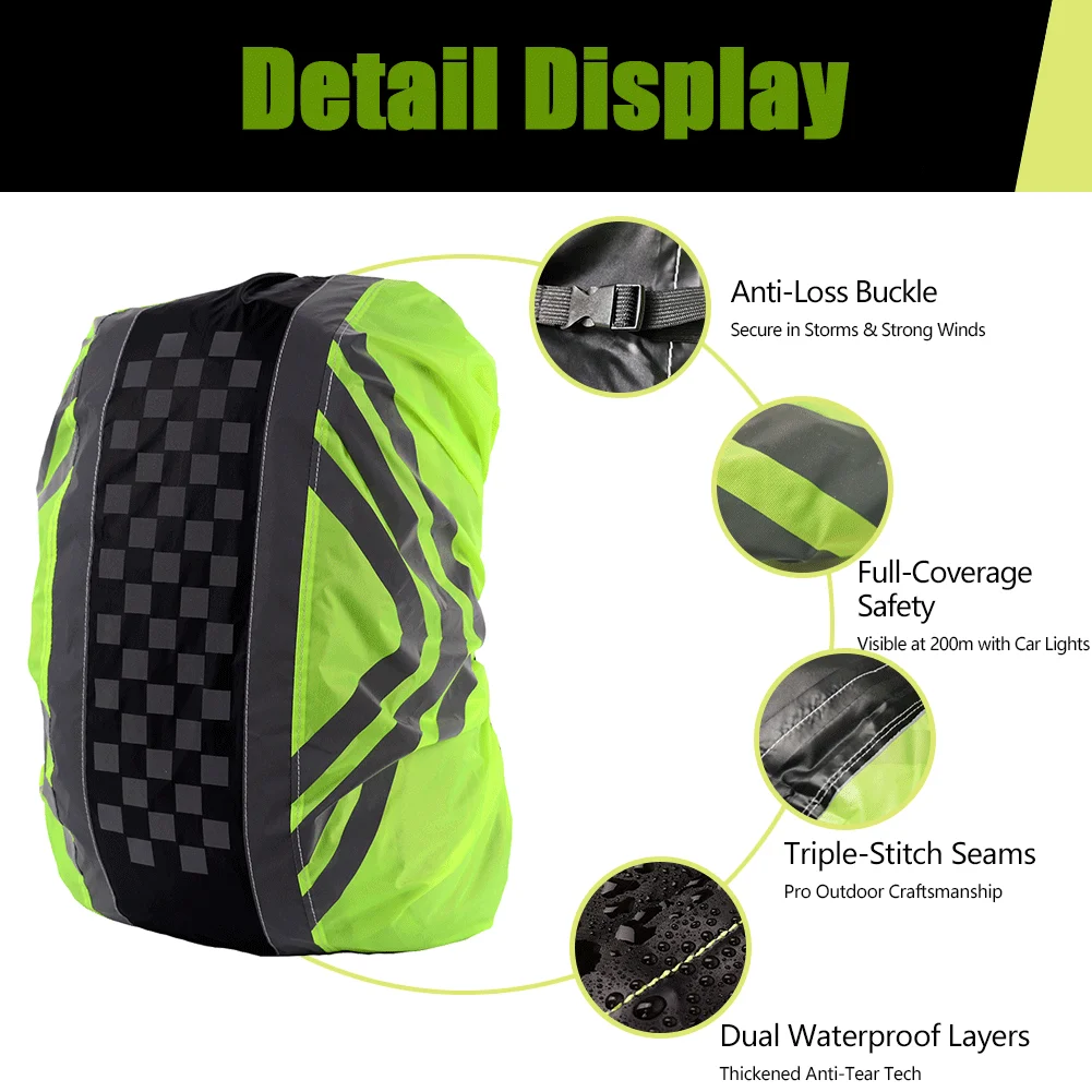 AliExpress Backpack Cover 20-50L Waterproof Cover with 50% Reflective Strips Anti-Drop Buckle Thickened Coating for Cycling Hiking