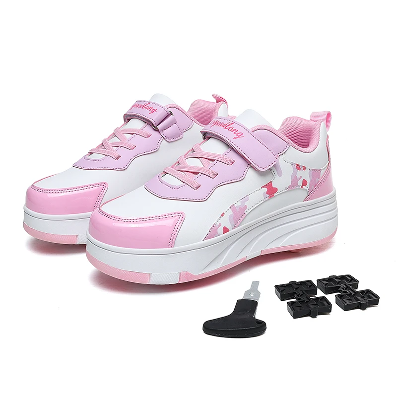 Kids Roller Skate Shoes Fashion Casual Sports Children 4-Wheels Sneakers for Boys and Girls Gift Nice Footwear