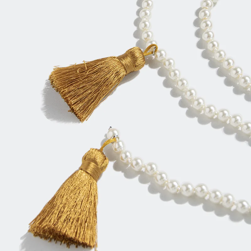 حزام نسائي أنيق على الطراز الصيني مع شرابات لؤلؤية، وسلسلة خصر هانفو ذات ملمس جميل وملمس راقي