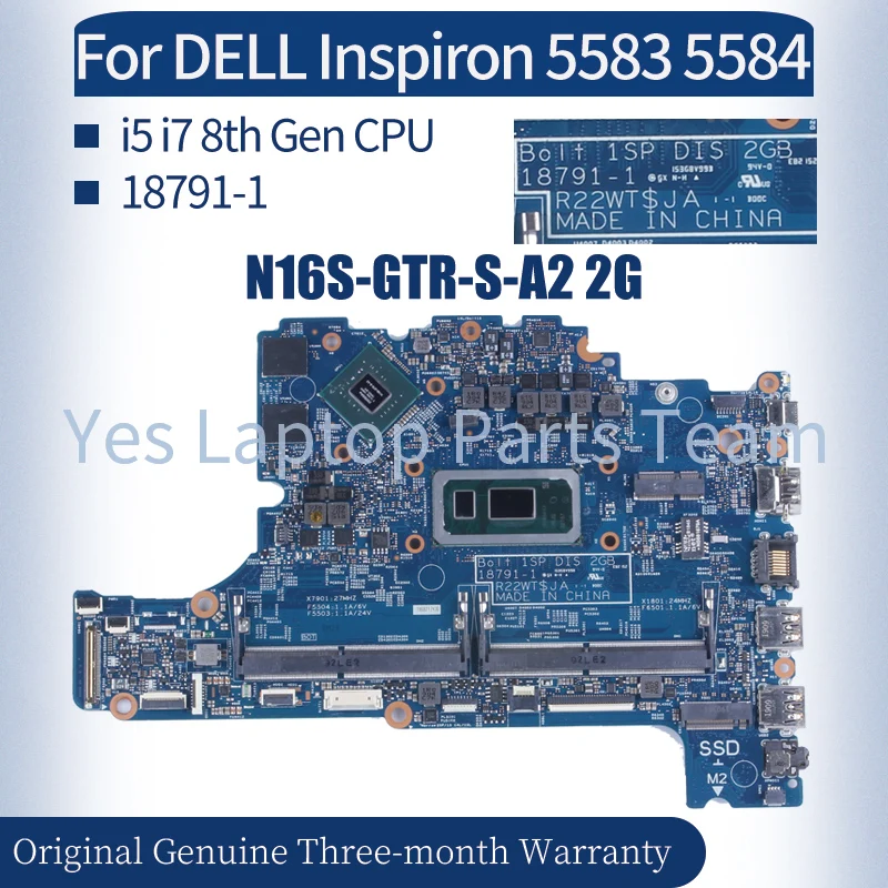 

For DELL Inspiron 5583 5584 Laptop Mainboard 18791-1 05PJYX 01X76W I5-8265U I7-8565U N16S-GTR-S-A2 2G DDR4 Notebook Motherboard