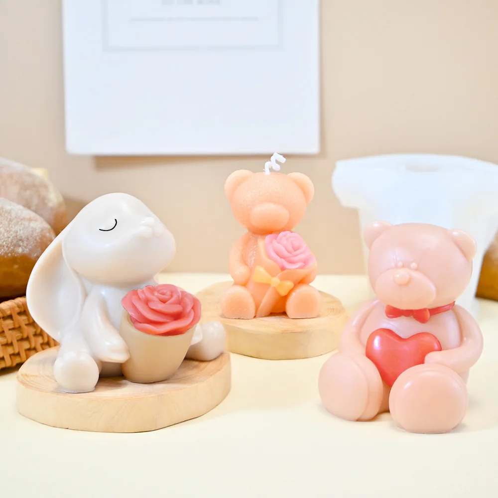 3D Cute Bear Scented Candle Mold Resin Soap Mold for Candles Home Decoration Silicone Mold for Resin Teddy