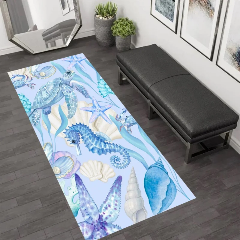 Moon Star Line Art Jellyfish Runner Rug Deep Sea Glowing Jelly Print Non Slip Floor Carpet Nautical Bedroom Entryway Home Decor