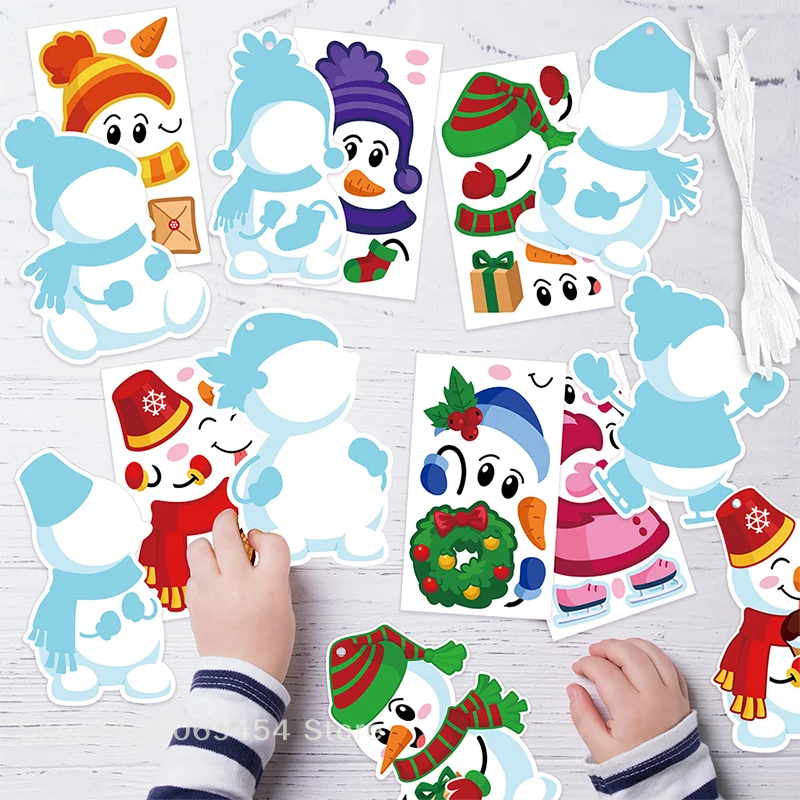 24 Sets Cartoon Snowman DIY Card Stickers Christmas Tree Decoration Christmas Gifts Festive Fun Holiday Decals