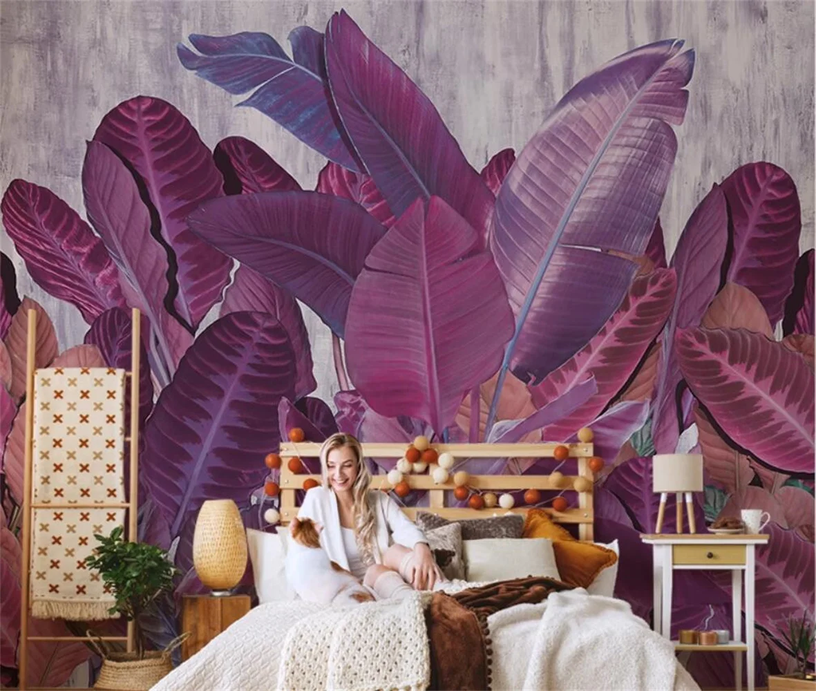 

papel de parede Custom Tropical Rainforest Wallpaper Southeast Asia Restaurant Hotel Cafe Green Plant Flower Mural