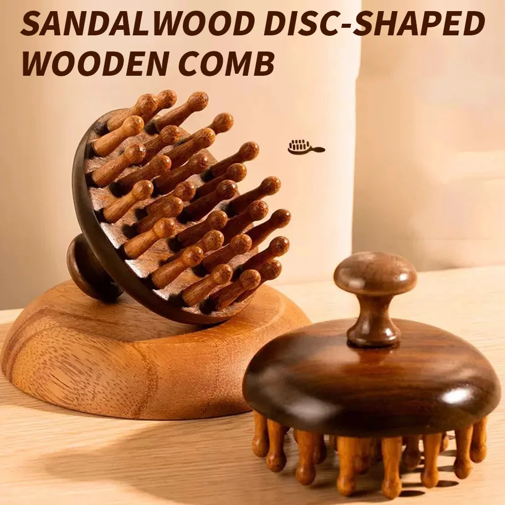 Wood Therapy Massage Comb Multi-Functional Scalp Head Massager Natural Sandalwood Circular Tooth Guasha Scraping Body Massager