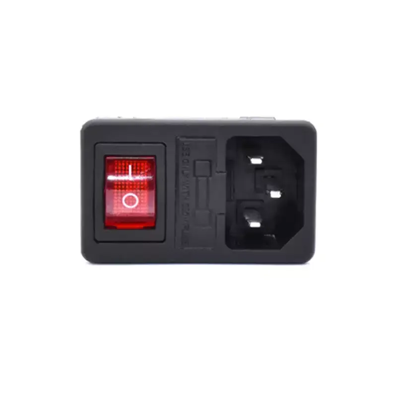 1pcs AC Power Socket with Red Rocker Switch Fused IEC 320 C14 Inlet Plug Connector AC-01
