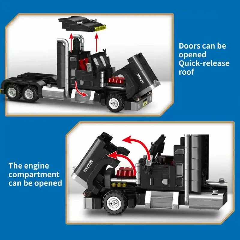Blocos de Montar de Caminhão Pesado Americano, Veículo de Transporte Criativo, Modelo de Tijolo com Vista da Cidade, Brinquedo para Meninos, Presentes para Adultos e Crianças, 873PCS