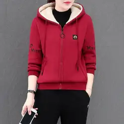 Fleece Warm Casual Sports Hooded Sweatshirt Set Letter Print Thermal Women Suit Plush Hoodie Sweatpants Winter Sports Suit