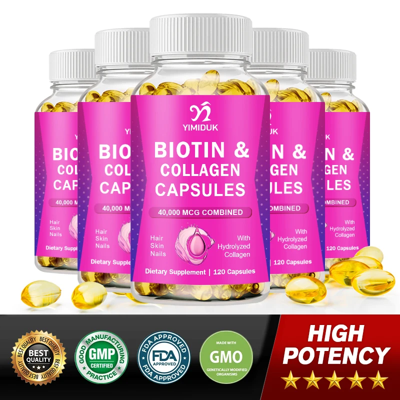 Biotin Capsules | Collagen | Keratin | Hyaluronic Acid - Hair Growth Support Supplement | Skin & Nails Beauty Complex