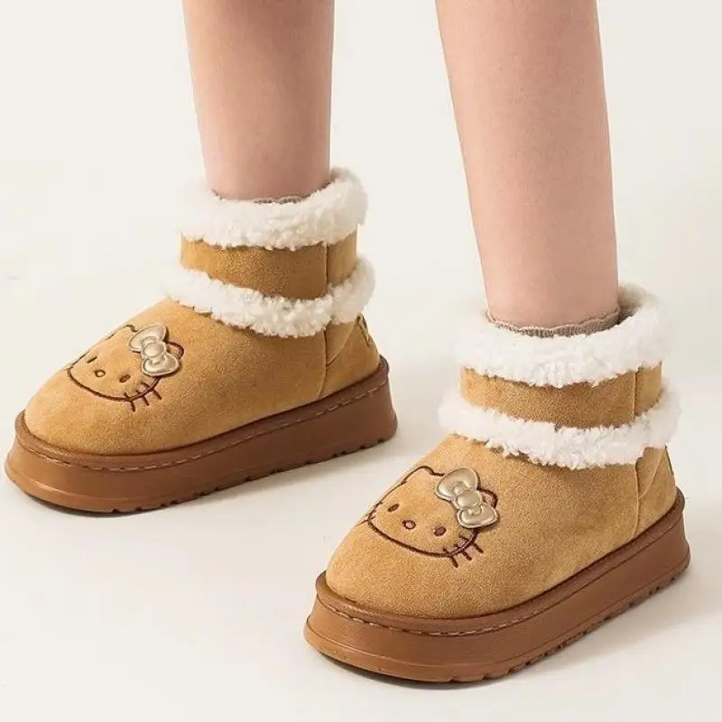 Bonito sanrio olá kitty botas de neve anime dos desenhos animados menina inverno engrossar sapatos de algodão quente ao ar livre fundo grosso anti deslizamento sapatos presente