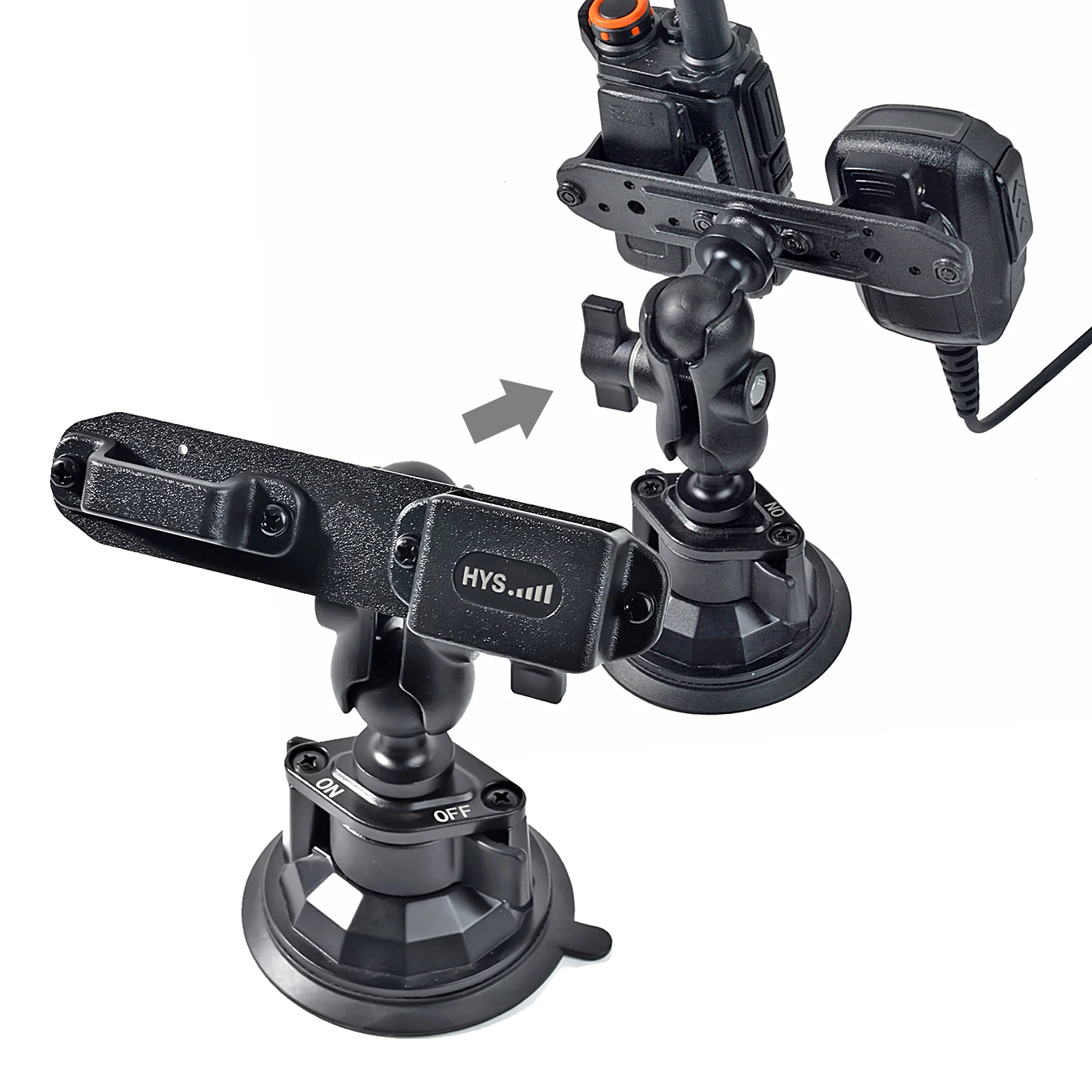 ユニバーサル無線マイクブラケット、トランシーバーバッククリップマウント、25mm 1インチボールアダプター付き、RAMマウントBサイズダブルソケットアーム用