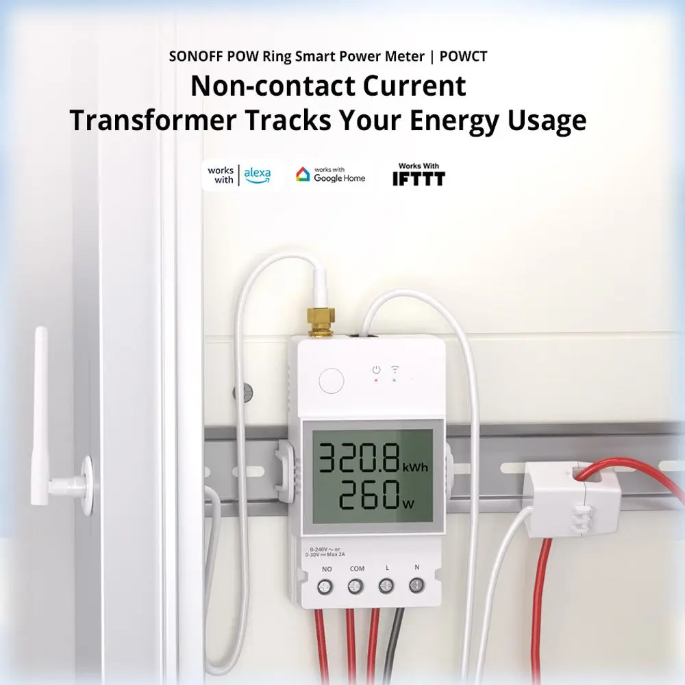 SONOFF POWCT POW medidor de potencia inteligente, Monitor de energía, anillo WiFi, interruptor de hogar inteligente, soporte de Control de