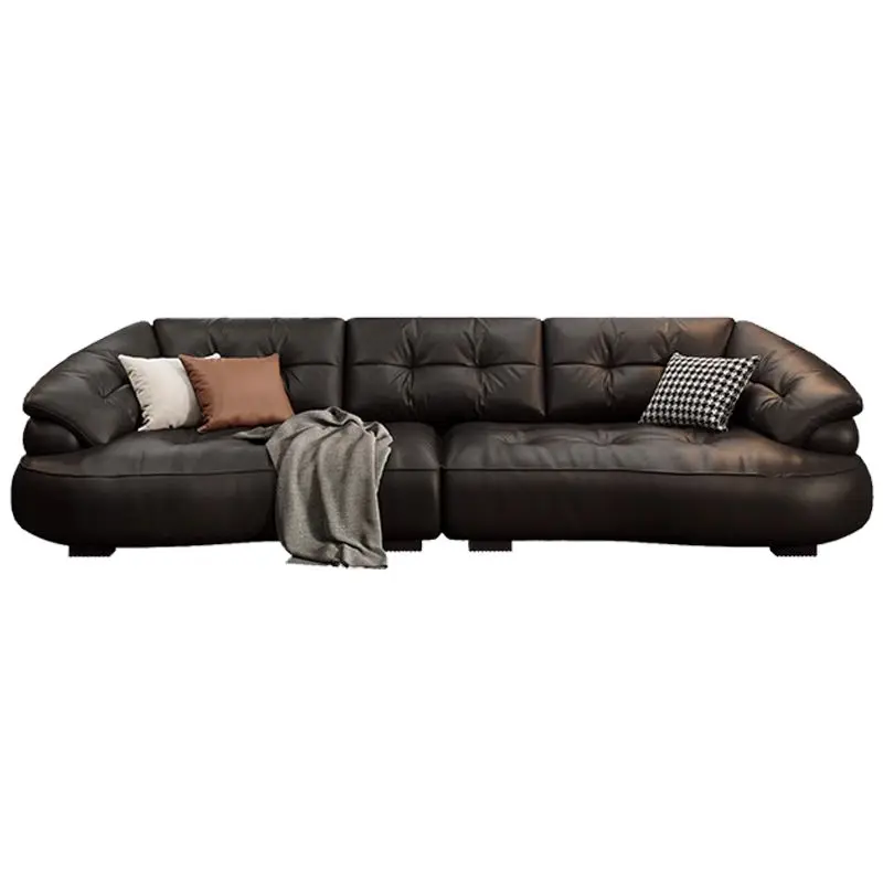 

Italian minimalist leather sofa living room small apartment cloud lazy black light luxury straight top layer cowhide