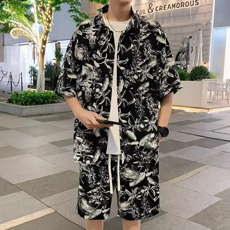 

Print Male Shirts Short Sets Graphic Nylon Trendy Two Piece Cool Cheap Clothes 2025 Trend Kpop Regular Fit Slim Men's Shorts Set