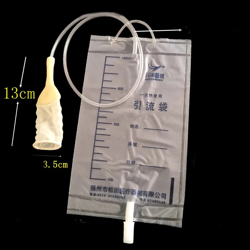 5pcs Medical latex sleeve type disposable urine bag Male Drainage bag 1000ML Urine collector with urine