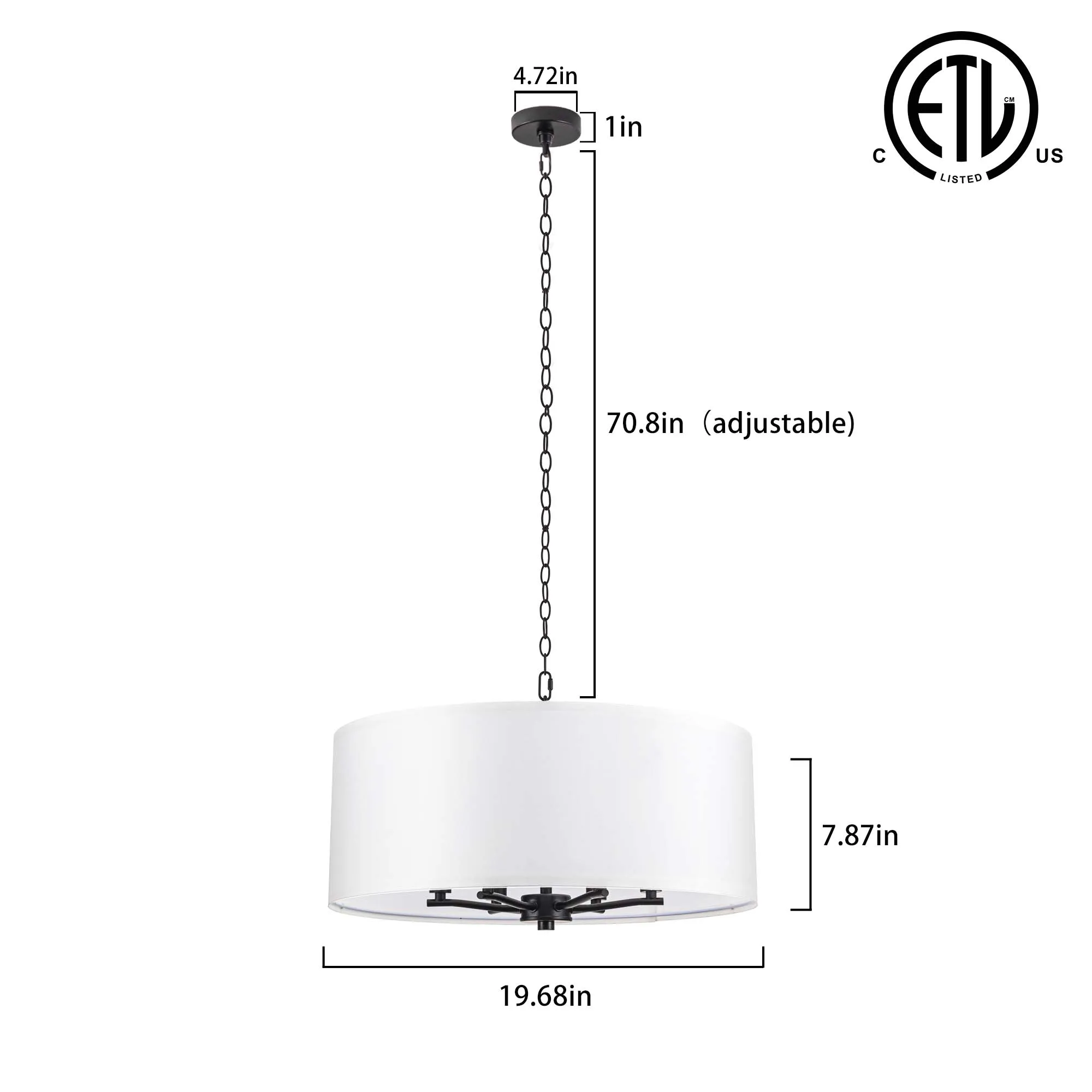 Stylish White Drum Pendant Lights Fixtures Lighting Over Dining Table With Adjustable Chain For Kitchen Island Hallway