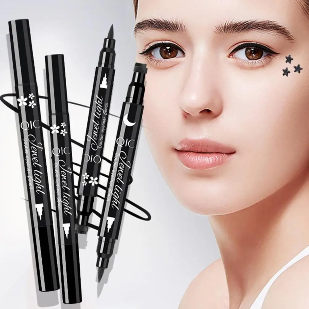 Easy Glide Liquid Eyeliner Charming Star Heart Flower Stamp Double-headed Eyeliner Stencils for Women's Long-lasting Waterproof