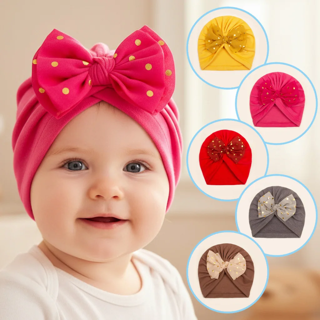 

Autumn Baby Turban Hat with Big Sparkly Bow 0-12M Infant Warm Beanie Girls Newborn Headwear for Outdoor