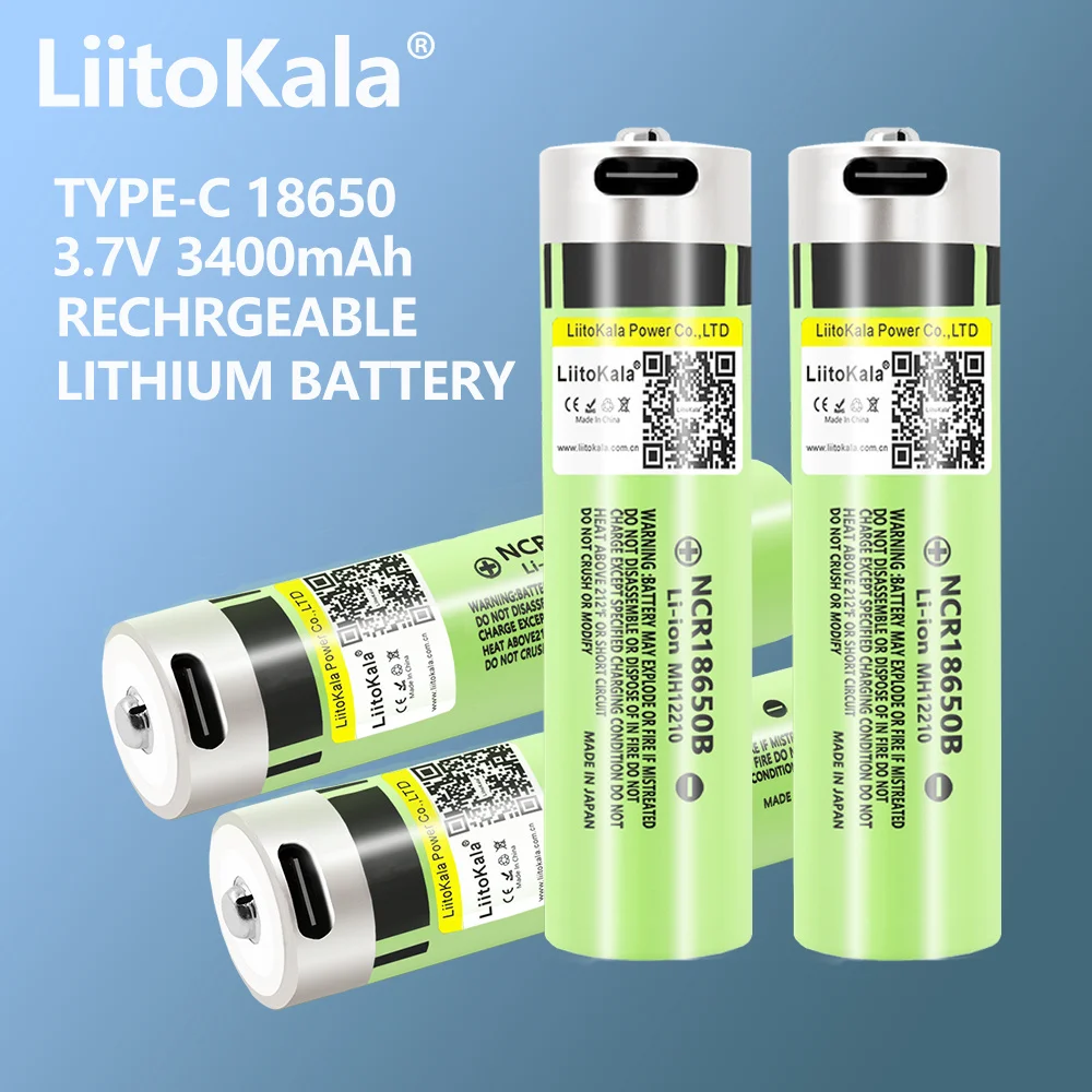 

1-30PCS LiitoKala USB-34B NCR18650B USB Rechargeable Battery 18650 3400mAh 3.7V with PCB for Flashlight Car Toys Radios Battery