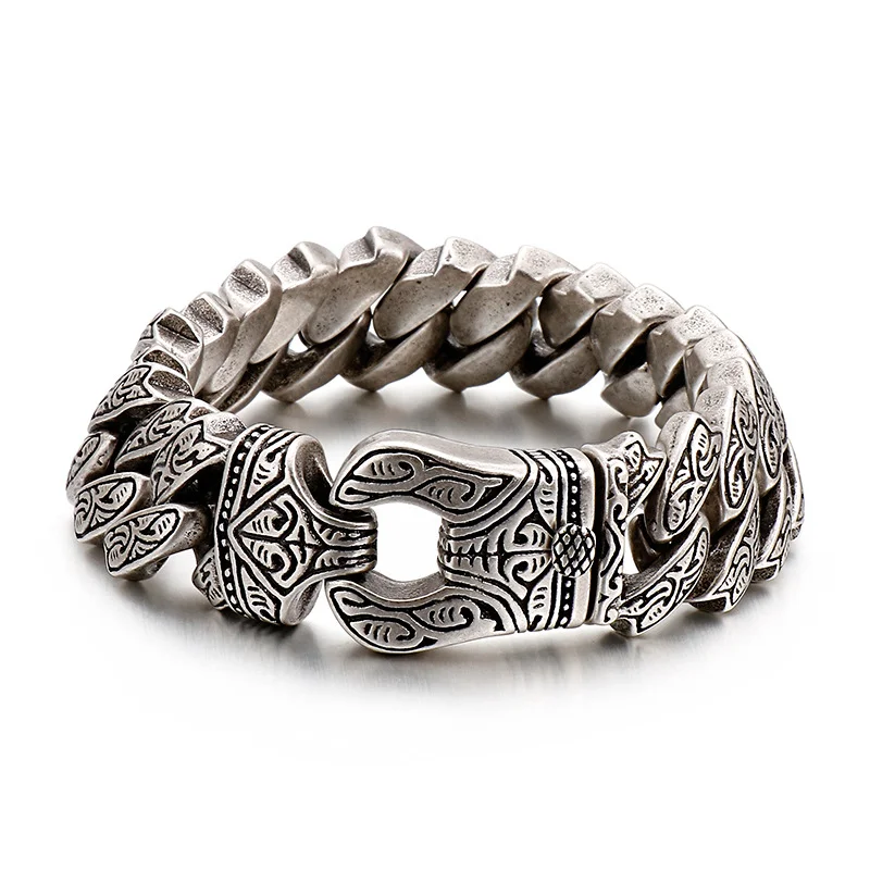 HX Europe and The United States Do Old Domineering Retro Personalized Pattern Bracelet Men's Hip-hop Bold Fashion Men's Jewelry