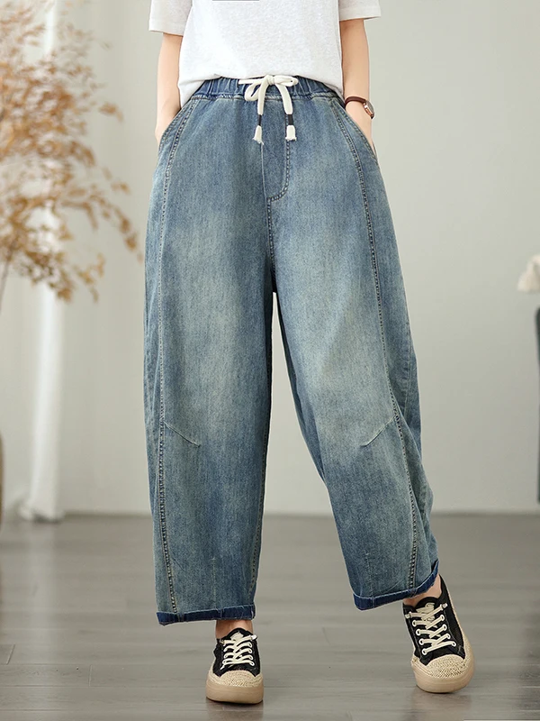 

Хлопковые повседневные брюки-джинсы Harlan с 3D-вставками, утягивающие, художественные, прямого кроя, с высокой талией, свободные, синие