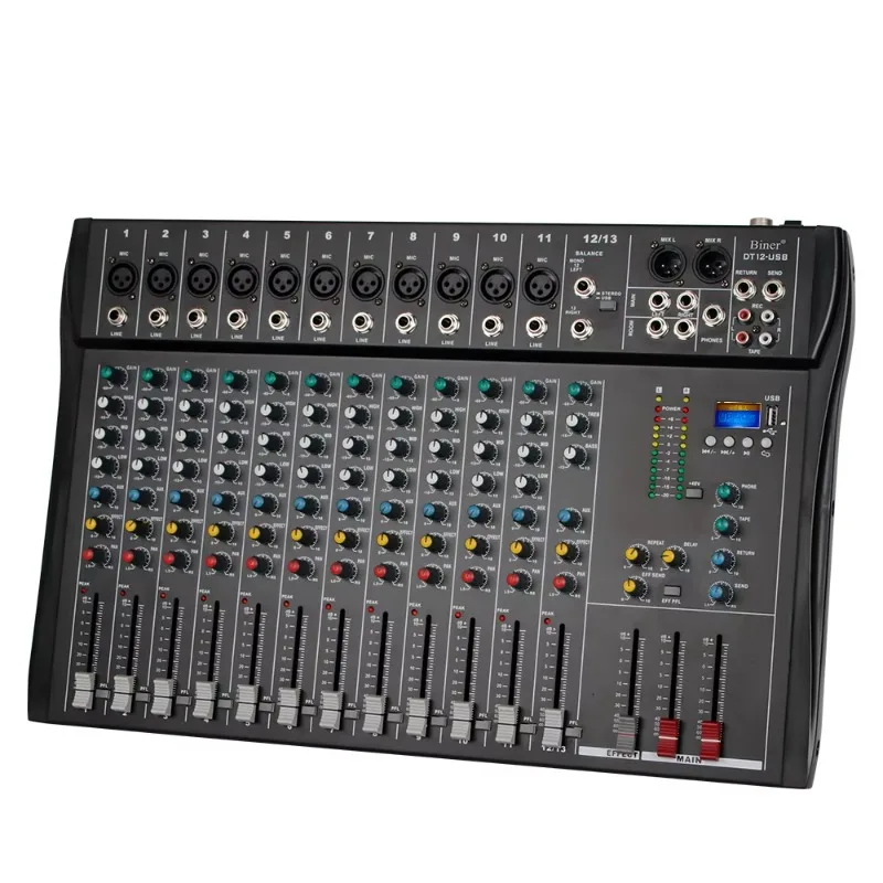 DT12 professional audio mixer DJ mixing console with MP3 input 48V phantom power 12 channel