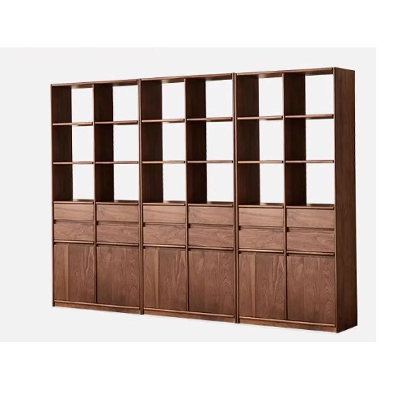 North American black walnut bookcase shelf combination, multi-layer bookcase full wall floor-to-ceiling bookshelf, Nordic solid